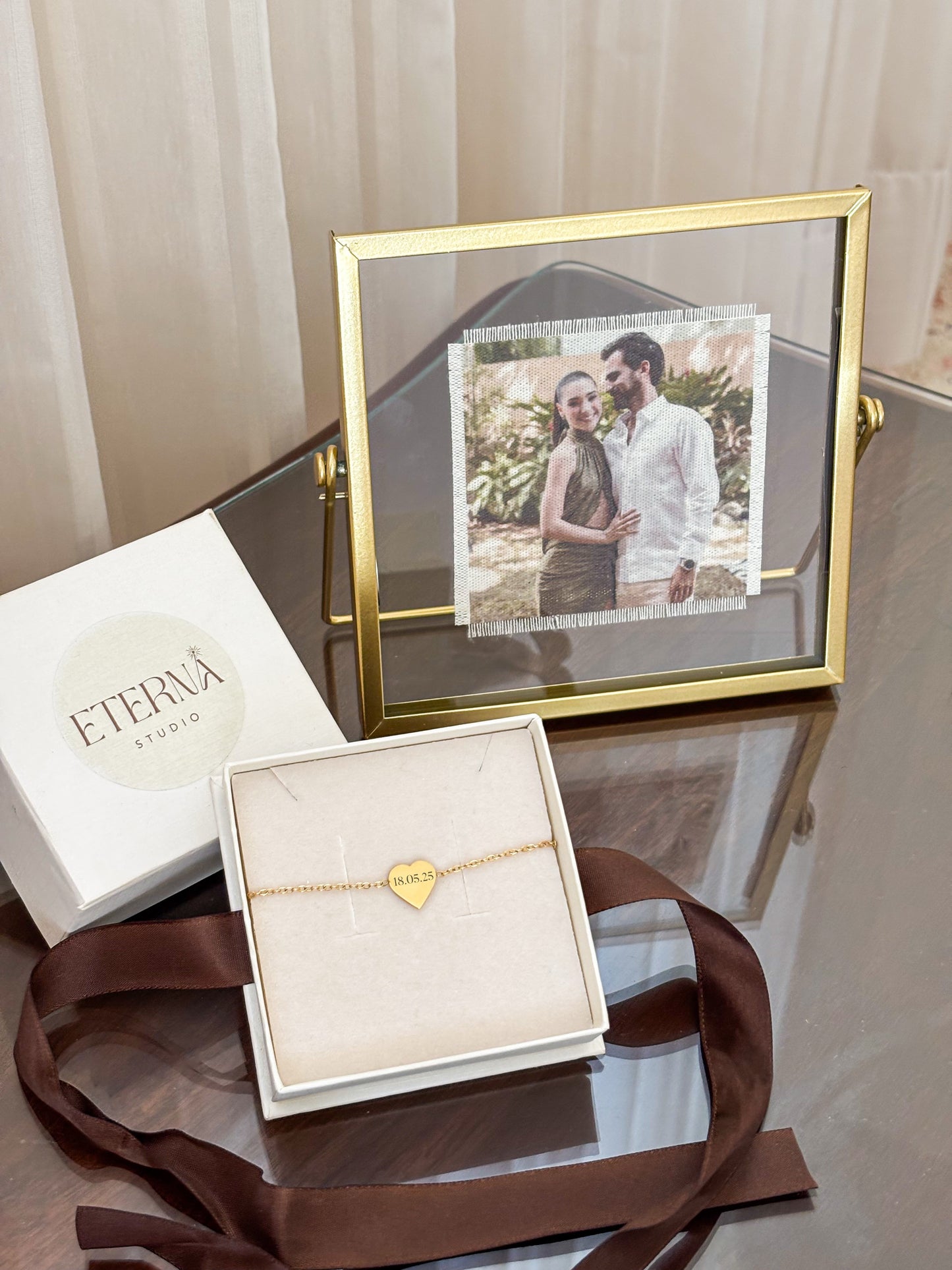 Pulsera Corazón + Marco con foto en Tela