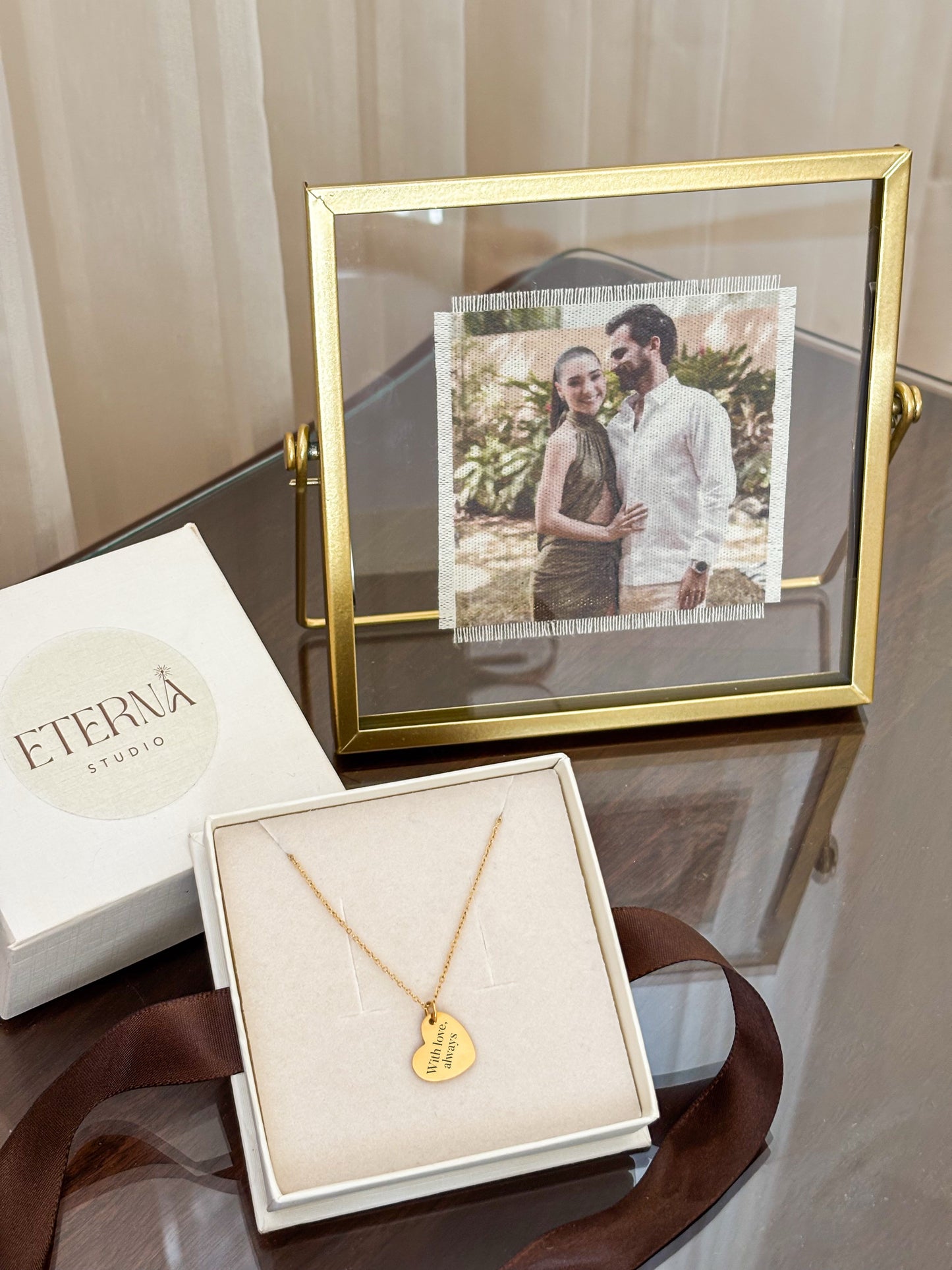 Collar Dije Corazón + Marco con foto en Tela